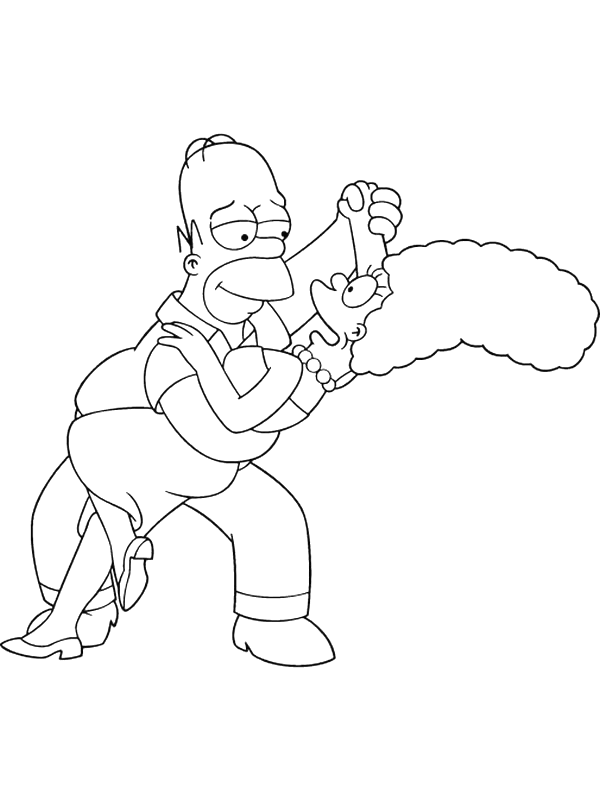 coloriage homer et marg simpson dansent une valse
